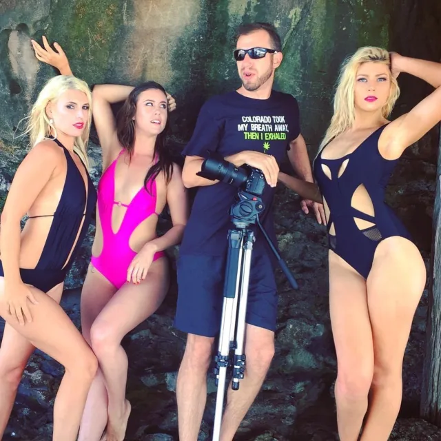 Behind-the-scenes model posing guidance during a portfolio photoshoot at La Perouse, Sydney.