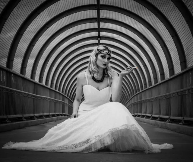 Bride photographed in a professional wedding portrait at Little Bay, Sydney.